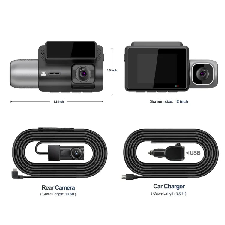M700A Máy ghi hình xe 3 kênh 4K UHD trước + 1080P trong + 2K sau + GPS + WIFI, Camera hành trình M700A