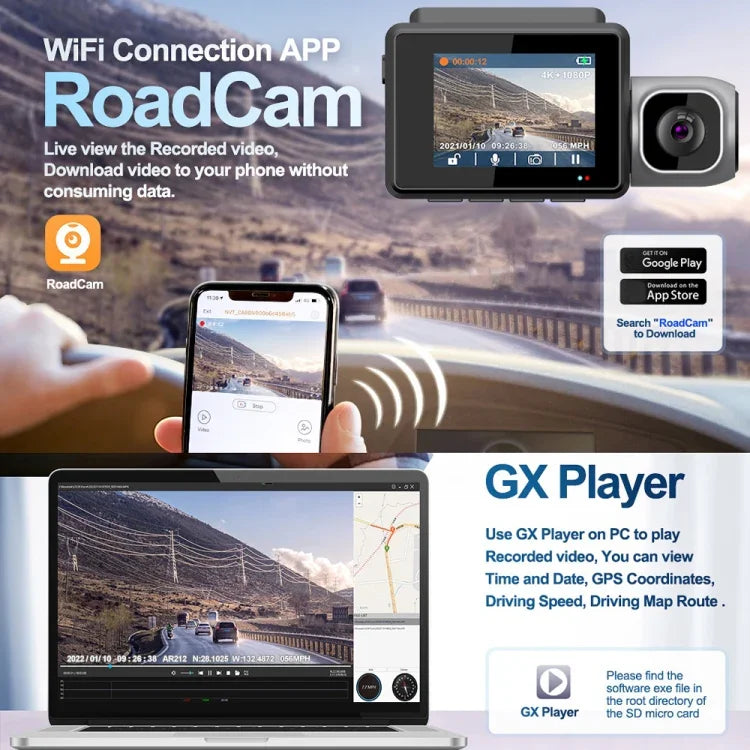 M700A Máy ghi hình xe 3 kênh 4K UHD trước + 1080P trong + 2K sau + GPS + WIFI, Camera hành trình M700A