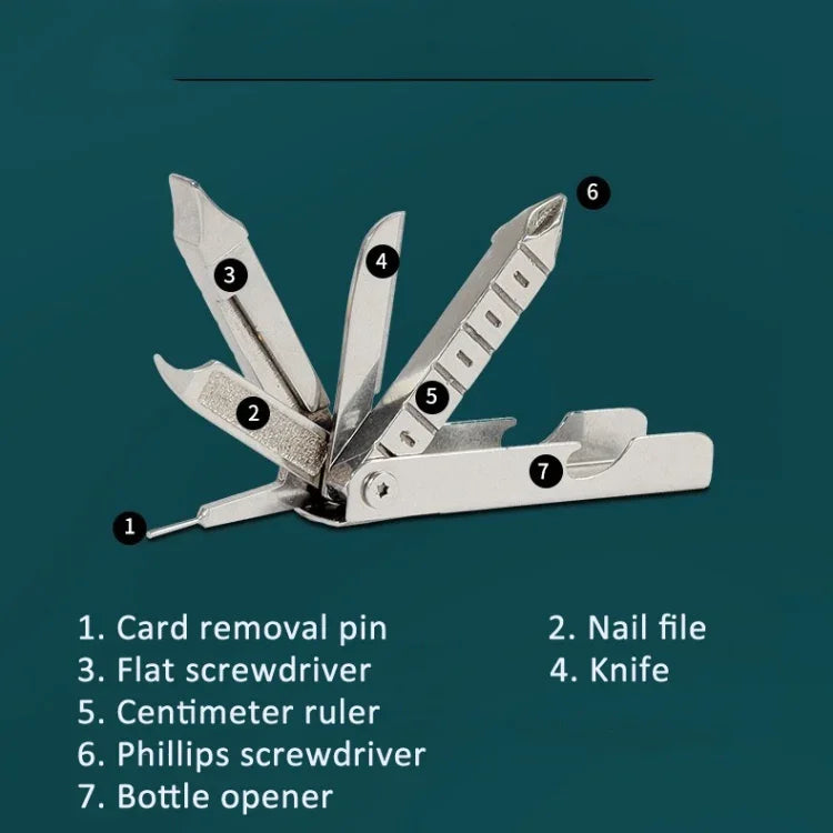 Bộ dụng cụ đa năng 5 trong 1 thiết bị nhỏ ngoài trời có khay lấy SIM, tua vít, mở chai, v.v., 5 trong 1
