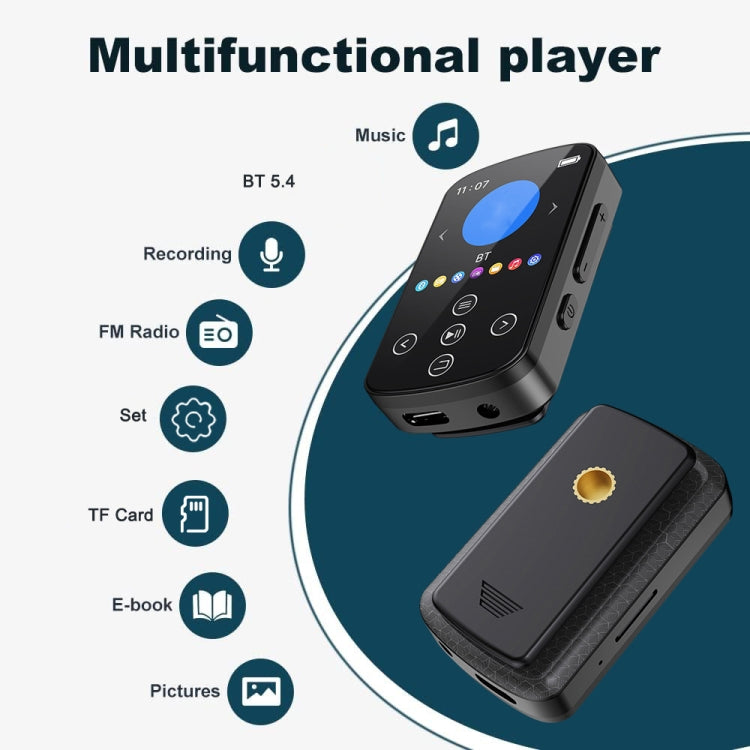 Máy nghe nhạc MP3 Bluetooth HIFI thể thao kẹp màn hình cảm ứng MP4, không có thẻ TF, 8GB, 16GB, 32GB, 64GB, 128GB