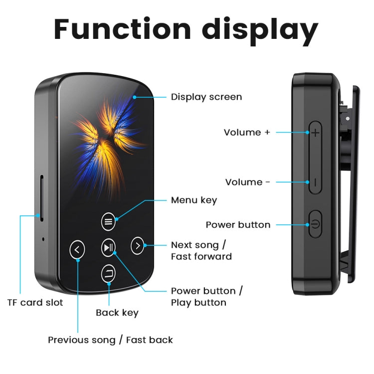 Máy nghe nhạc MP3 Bluetooth HIFI thể thao kẹp màn hình cảm ứng MP4, không có thẻ TF, 8GB, 16GB, 32GB, 64GB, 128GB