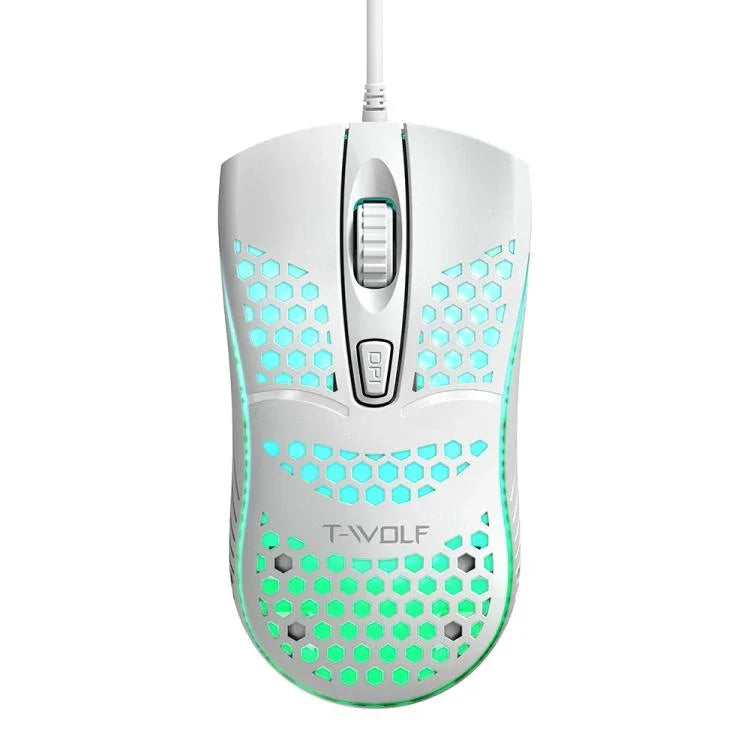 Chuột chơi game có dây USB T-WOLF V15 tổ ong với đèn RGB thiết kế rỗng công thái học cho PC văn phòng và gia đình