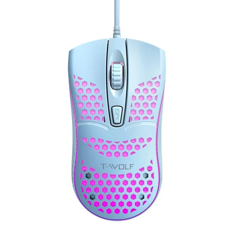 Chuột chơi game có dây USB T-WOLF V15 tổ ong với đèn RGB thiết kế rỗng công thái học cho PC văn phòng và gia đình