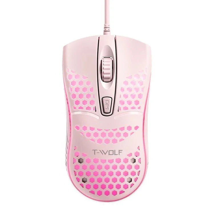 Chuột chơi game có dây USB T-WOLF V15 tổ ong với đèn RGB thiết kế rỗng công thái học cho PC văn phòng và gia đình