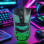 Chuột chơi game có dây USB T-WOLF V15 tổ ong với đèn RGB thiết kế rỗng công thái học cho PC văn phòng và gia đình