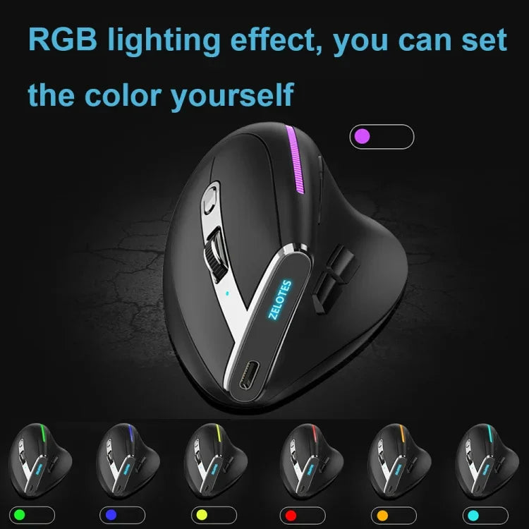 ZELOTES F36 Chuột không dây dọc 9 phím, thiết kế công thái học, lập trình, Bluetooth kép + 2.4G, F36 (Trắng), F36 (Đen)
