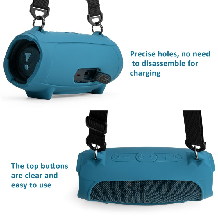 Vỏ silicone cho loa JBL Charge 5 có túi đeo vai, vỏ silicone màu đen, xanh dương