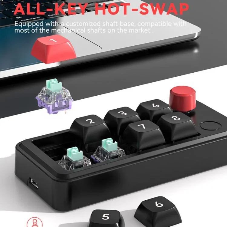 MKESPN Bàn phím cơ chơi game có dây 8 phím, hot-swap, định nghĩa macro, có núm xoay, MKESPN K815A (Đen)
