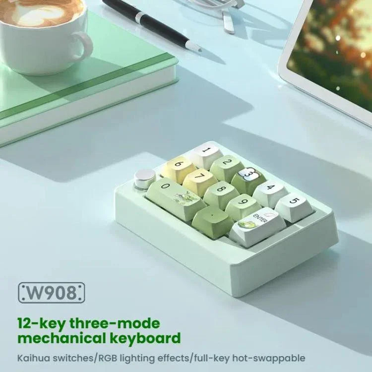 MKESPN W908 Bàn phím cơ chơi game không dây ba chế độ, hot-swap, định nghĩa macro, đèn nền RGB