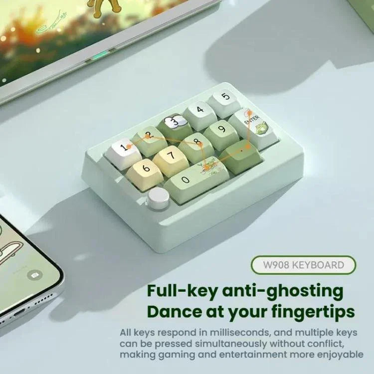 MKESPN W908 Bàn phím cơ chơi game không dây ba chế độ, hot-swap, định nghĩa macro, đèn nền RGB