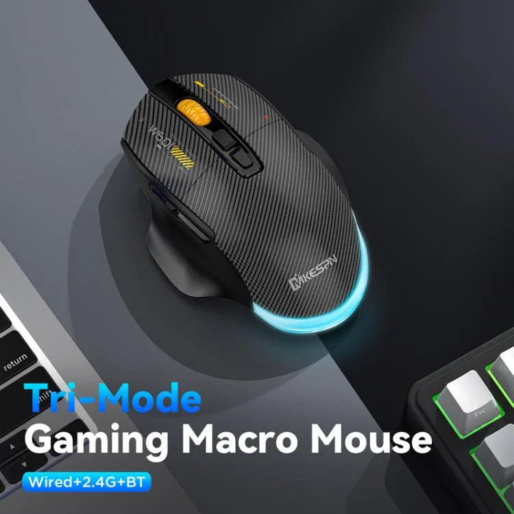 MKESPN W601 Chuột chơi game không dây ba chế độ im lặng, macro, sợi carbon, 12800DPI, Bluetooth