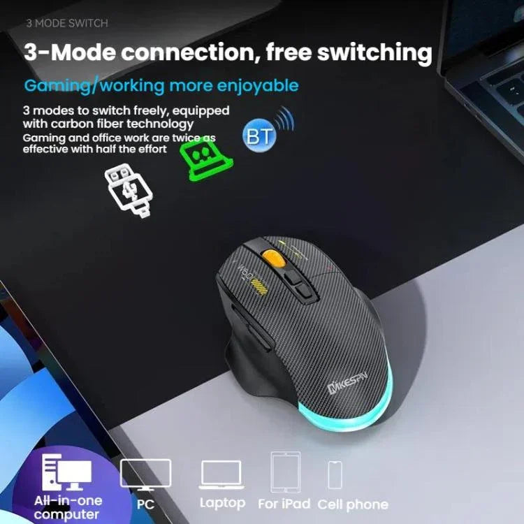 MKESPN W601 Chuột chơi game không dây ba chế độ im lặng, macro, sợi carbon, 12800DPI, Bluetooth
