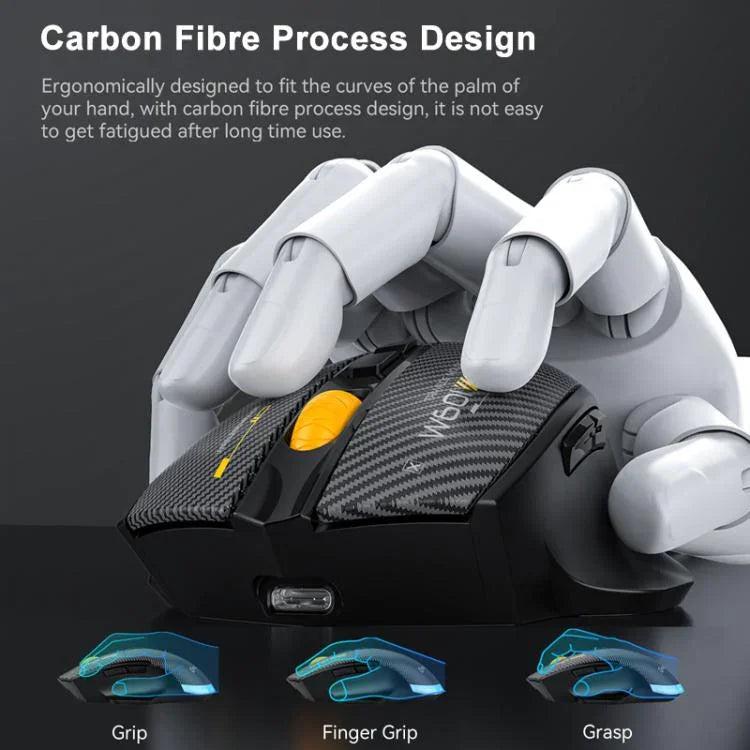 MKESPN W601 Chuột chơi game không dây ba chế độ im lặng, macro, sợi carbon, 12800DPI, Bluetooth