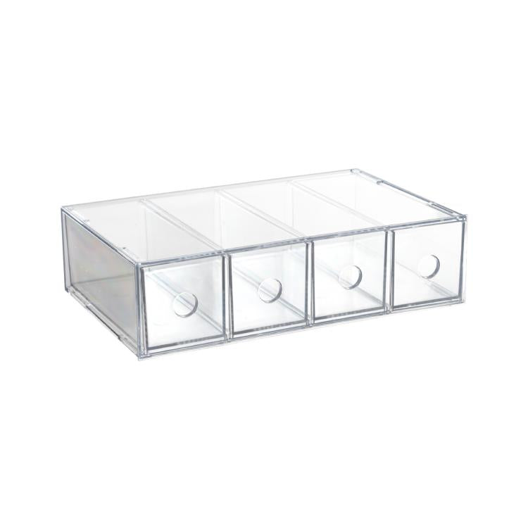 Hộp đựng đồ để bàn acrylic có 4 ngăn kéo, hộp trưng bày kính xếp chồng, hộp đựng cọ trang điểm và văn phòng phẩm, 27x17.5x7.3cm