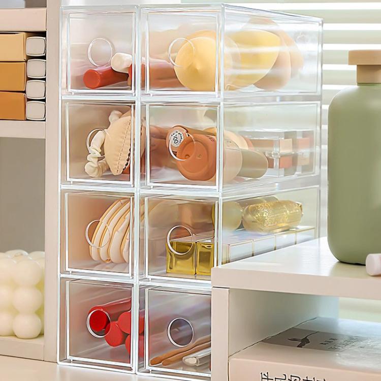 Hộp đựng đồ để bàn acrylic có 4 ngăn kéo, hộp trưng bày kính xếp chồng, hộp đựng cọ trang điểm và văn phòng phẩm, 27x17.5x7.3cm