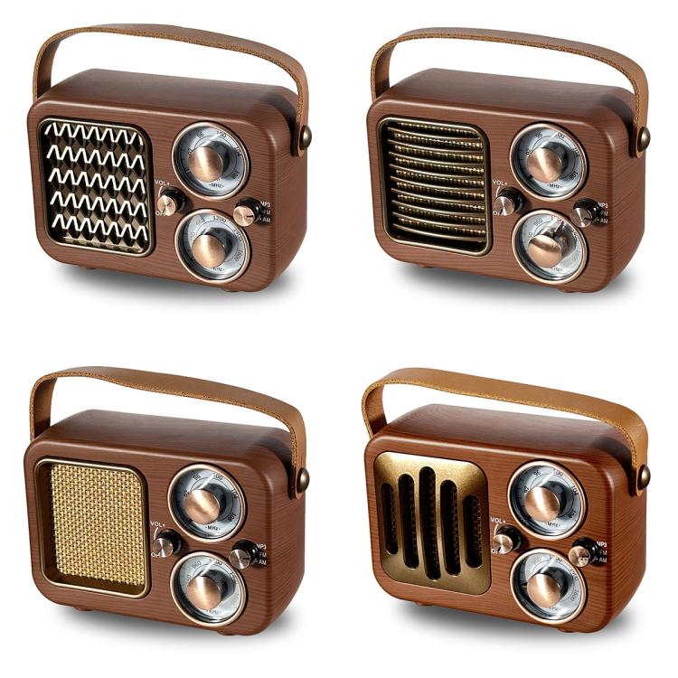 Loa Bluetooth đa chức năng phong cách cổ điển, trang trí âm thanh cầm tay, họa tiết sóng, sọc ngang, bề mặt dệt, lưới dọc