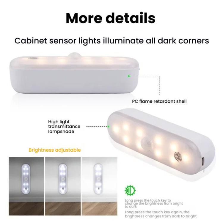 Đèn tủ LED cảm biến chuyển động từ tính có thể sạc lại, 20 LED, 3 nhiệt độ màu, A68-3A-11cm