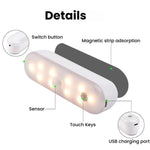 Đèn tủ LED cảm biến chuyển động từ tính có thể sạc lại, 20 LED, 3 nhiệt độ màu, A68-3A-11cm
