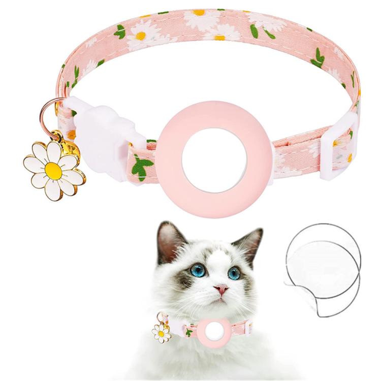 Ốp silicone bảo vệ cho AirTag thế hệ 2 / AirTag thế hệ 1, vòng cổ thú cưng nhỏ hình hoa cúc kèm chuông và phim bảo vệ trước sau