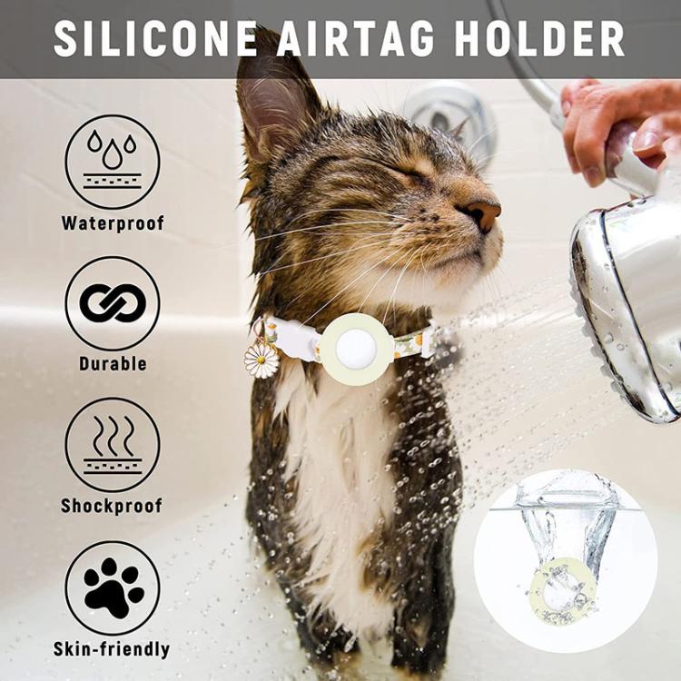 Ốp silicone bảo vệ cho AirTag thế hệ 2 / AirTag thế hệ 1, vòng cổ thú cưng nhỏ hình hoa cúc kèm chuông và phim bảo vệ trước sau