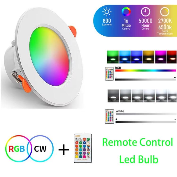 Đèn trần RGB+ánh sáng trắng tròn âm trần điều chỉnh độ sáng có điều khiển từ xa, điều khiển hồng ngoại 10W 220V, điều khiển hồng ngoại 10W 85-265V, điều khiển hồng ngoại 15W 220V, điều khiển hồng ngoại 15W 85-265V
