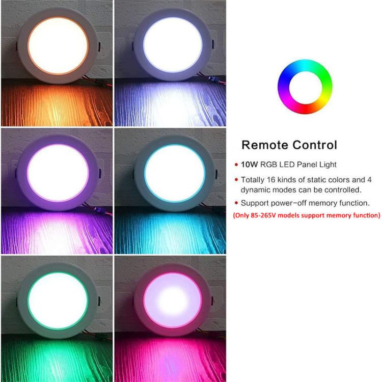 Đèn trần RGB+ánh sáng trắng tròn âm trần điều chỉnh độ sáng có điều khiển từ xa, điều khiển hồng ngoại 10W 220V, điều khiển hồng ngoại 10W 85-265V, điều khiển hồng ngoại 15W 220V, điều khiển hồng ngoại 15W 85-265V