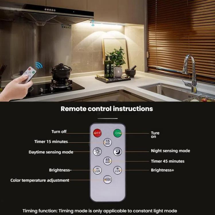Đèn thanh cảm biến chuyển động có thể sạc lại cho tủ quần áo với điều khiển từ xa, 20cm, 30cm, 40cm, 60cm, 80cm