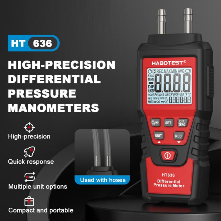 Máy đo áp suất vi sai chính xác cao HABOTEST HT636, máy đo vi áp kỹ thuật số, HT636