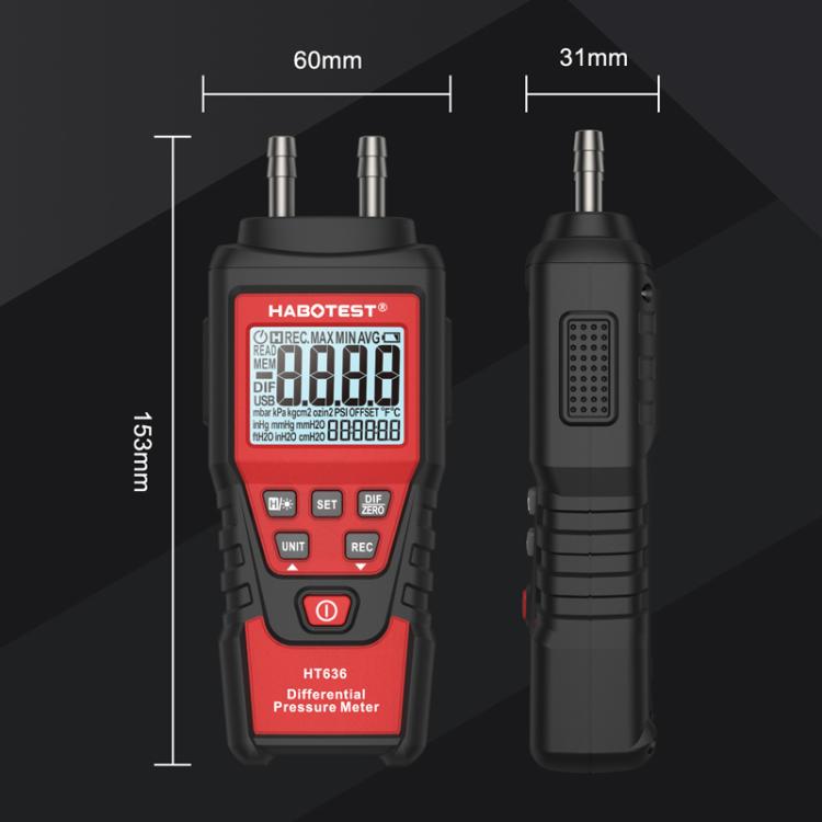 Máy đo áp suất vi sai chính xác cao HABOTEST HT636, máy đo vi áp kỹ thuật số, HT636