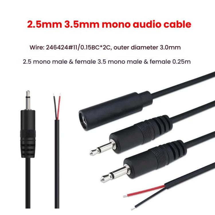 Cáp đơn Mono 2 chân AUX đầu đơn dây loa dây nguồn âm thanh, dài 25cm, đực 2.5mm, cái 2.5mm, đực 3.5mm, cái 3.5mm