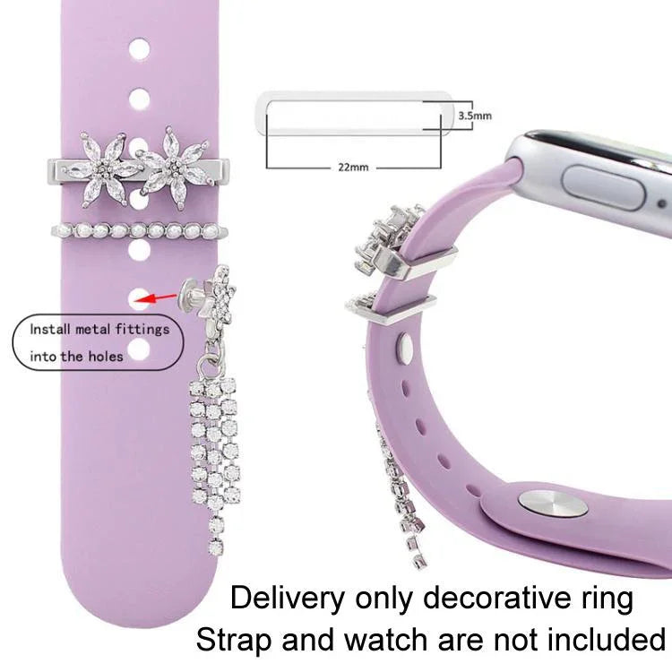 Bộ 3 chiếc dây silicone đồng hồ thông minh rộng 22mm kèm vòng trang trí kim loại, số 1, 2, 3, 4, 5, 6
