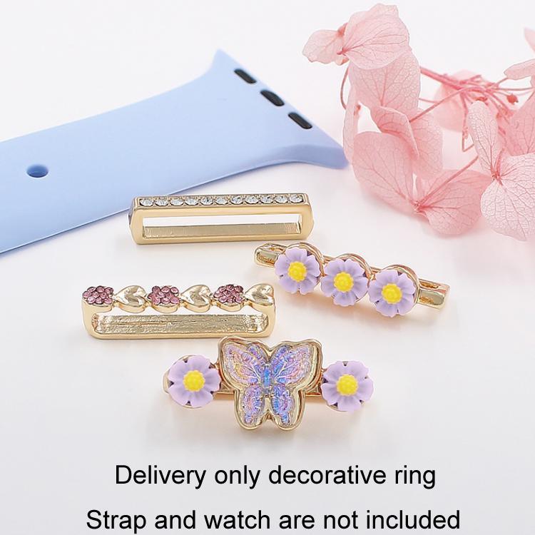 Bộ 4 chiếc dây đồng hồ thông minh rộng 22mm hình bướm hoa kèm vòng trang trí kim loại, số 1, 2, 3, 4