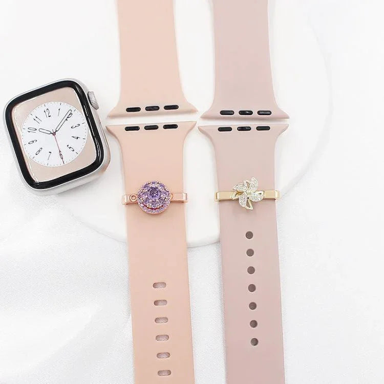 Dây đồng hồ thông minh rộng 21mm có thể xoay kèm vòng trang trí kim loại, Cối xay gió vàng, Vòng hoa tím
