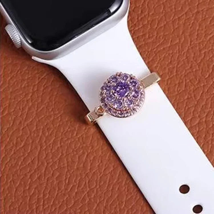 Dây đồng hồ thông minh rộng 21mm có thể xoay kèm vòng trang trí kim loại, Cối xay gió vàng, Vòng hoa tím