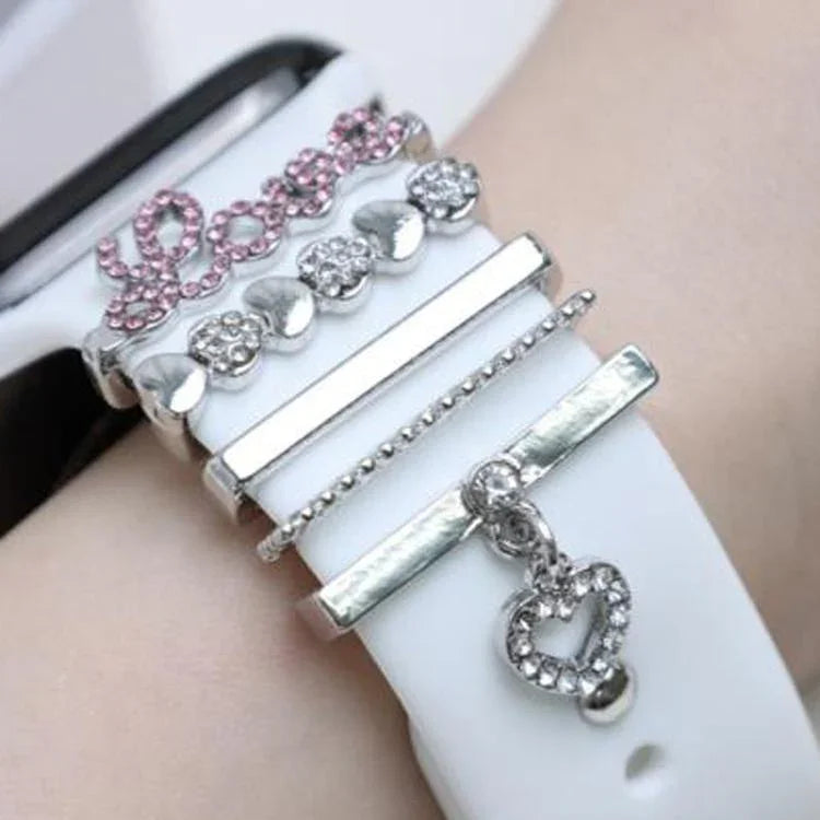 Bộ 5 chiếc dây đồng hồ thông minh rộng 21mm kèm vòng trang trí kim loại chữ LOVE