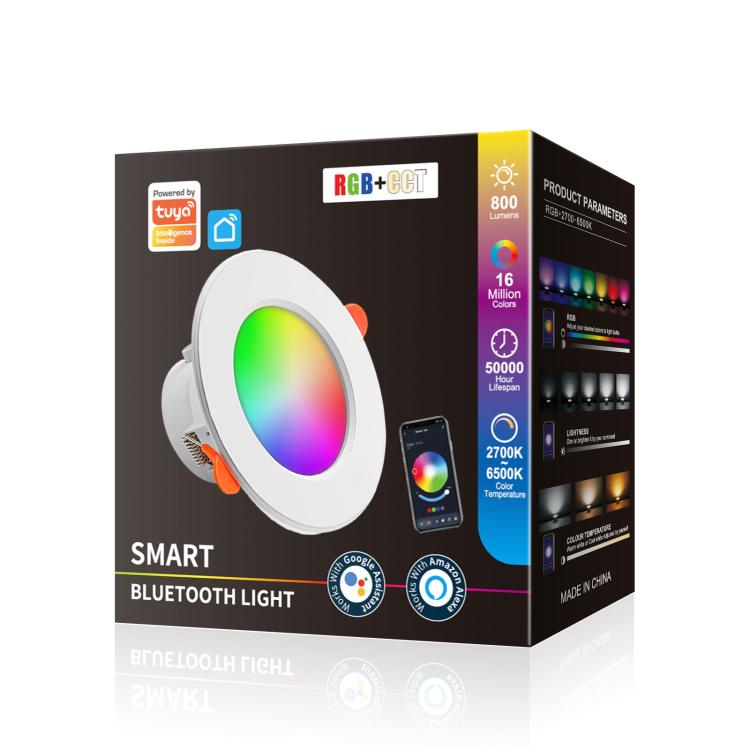 Đèn trần thông minh Tuya Bluetooth tròn âm trần RGBCW đổi màu điều chỉnh độ sáng, Tuya Bluetooth 10W 85-265V
