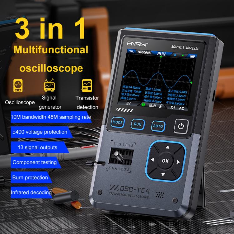 Máy hiện sóng 3 trong 1, máy kiểm tra transistor, máy phát tín hiệu băng thông 10M chống cháy, FNIRSI DSO-TC4