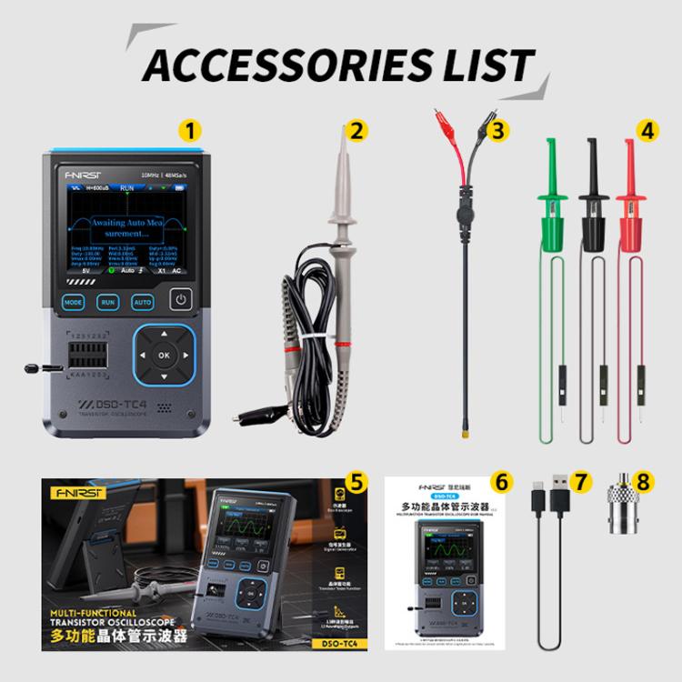 Máy hiện sóng 3 trong 1, máy kiểm tra transistor, máy phát tín hiệu băng thông 10M chống cháy, FNIRSI DSO-TC4