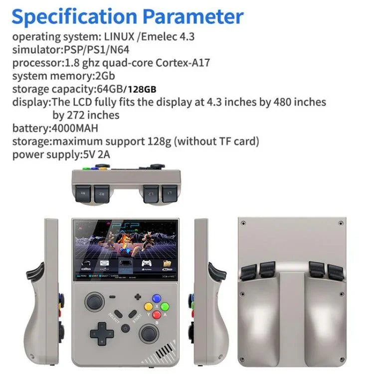 Máy chơi game cầm tay R43 Pro màn hình 4.3 inch HD 4K, máy chơi game video di động tại nhà, màu đen trong suốt 64G, xám 64G, đen trong suốt 128G, xám 128G