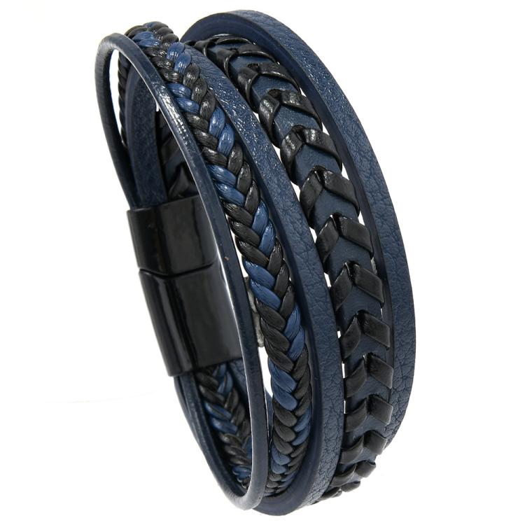 Vòng tay da bện thủ công phong cách tối giản cho nam có khóa nam châm