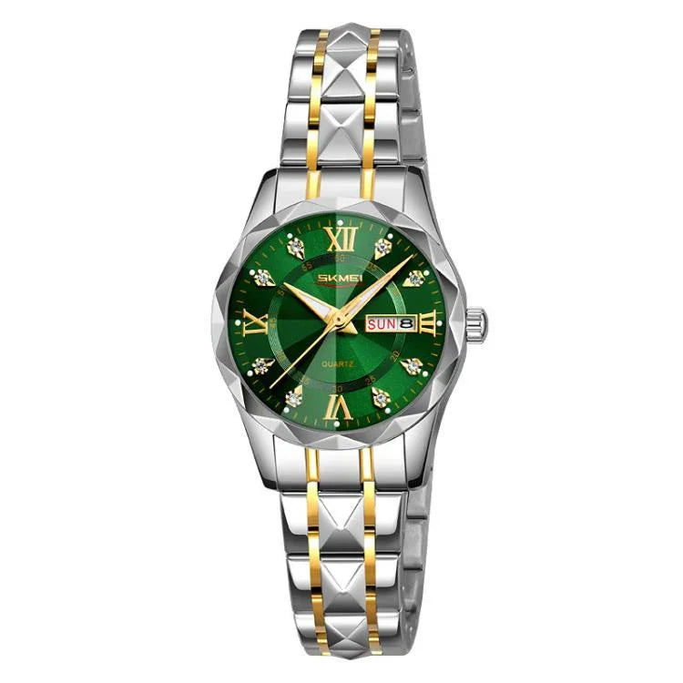 SKMEI Business Casual Watches Diamond Case Luminous Waterproof Quartz Watch, Men Silver Gold Strap Silver Dial, Men Silver Gold Strap Green Dial, Men Silver Gold Strap Black Dial, Men Silver Case Silver Dial, Men Silver Case Gray Dial                  ...