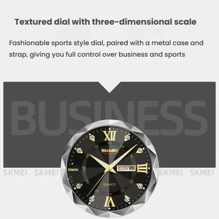 SKMEI Business Casual Watches Diamond Case Luminous Waterproof Quartz Watch, Men Silver Gold Strap Silver Dial, Men Silver Gold Strap Green Dial, Men Silver Gold Strap Black Dial, Men Silver Case Silver Dial, Men Silver Case Gray Dial                  ...