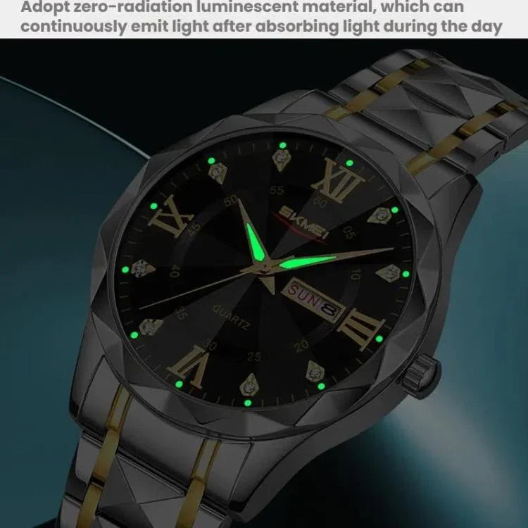 SKMEI Business Casual Watches Diamond Case Luminous Waterproof Quartz Watch, Men Silver Gold Strap Silver Dial, Men Silver Gold Strap Green Dial, Men Silver Gold Strap Black Dial, Men Silver Case Silver Dial, Men Silver Case Gray Dial                  ...