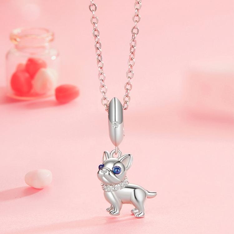 S925 Sterling Silver Cute French Bulldog Pendant Bracelet Beads