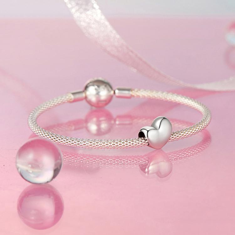S925 Sterling Silver Glossy Heart Bracelet Beads