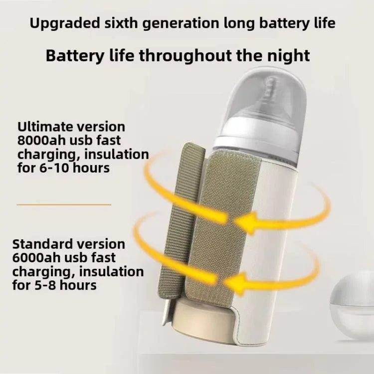 Máy hâm sữa bình sữa không dây 18W, 6 mức nhiệt điều chỉnh, vỏ giữ nhiệt sữa cho bú mẹ và sữa công thức, 6000mAh, 8000mAh, 10000mAh