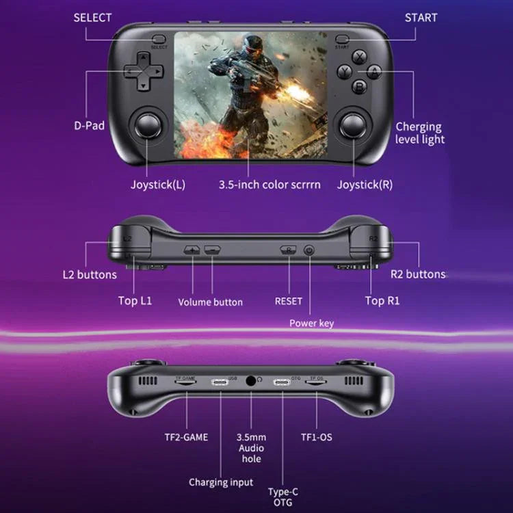 Máy Chơi Game PSP Retro Màn Hình IPS HD 3.5 Inch Hệ Điều Hành Linux GBA Cầm Tay, 64G, 128G