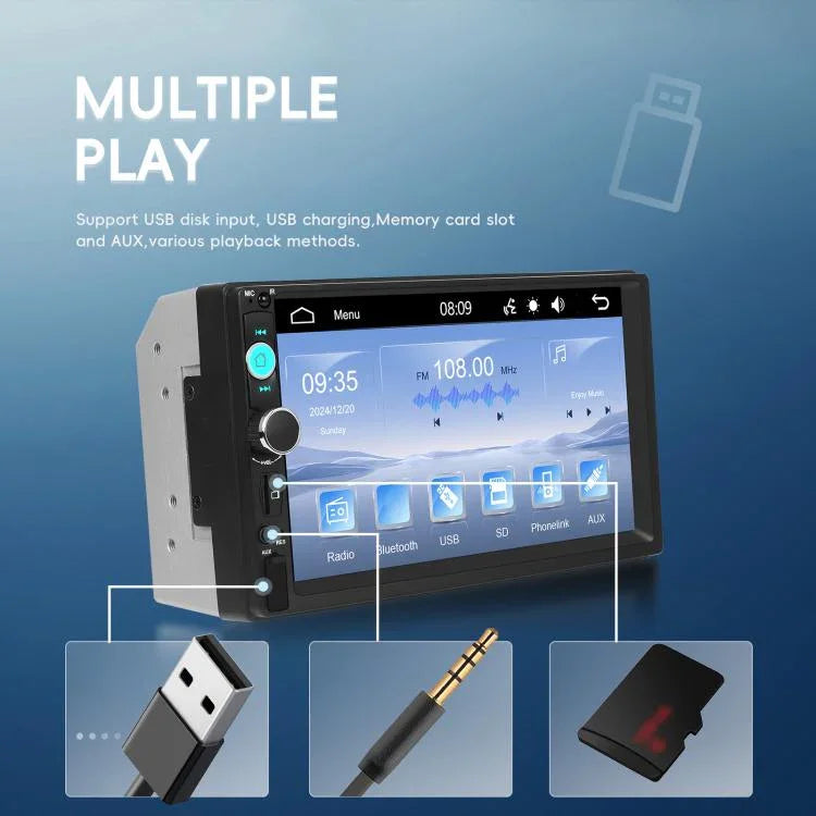 Đầu phát MP5 ô tô 7 inch có dây, Carplay kép, Bluetooth, màn hình lớn, điều khiển trung tâm xe, tiêu chuẩn, tiêu chuẩn + 12 đèn camera