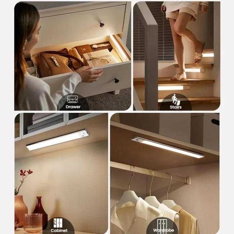 Đèn thanh cảm biến chuyển động có thể sạc lại cho tủ quần áo với điều khiển từ xa, 20cm bạc, 40cm bạc, 60cm bạc, 80cm bạc, 20cm đen, 40cm đen, 60cm đen, 80cm đen