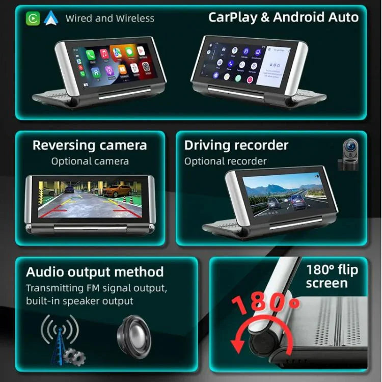 Đầu phát MP5 ô tô Bluetooth 6.86 inch gập được, hỗ trợ MirrorLink/CarPlay/Android Auto, B5370, B5370 + camera lùi 4 đèn LED, B5370 + camera lùi 8 đèn LED, B5370 + camera lùi 12 đèn LED